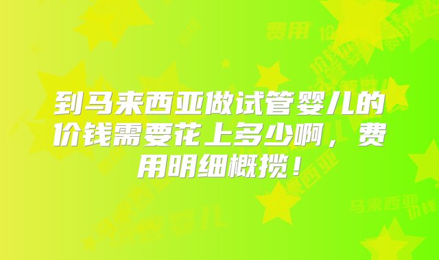 到马来西亚做试管婴儿的价钱需要花上多少啊，费用明细概揽！