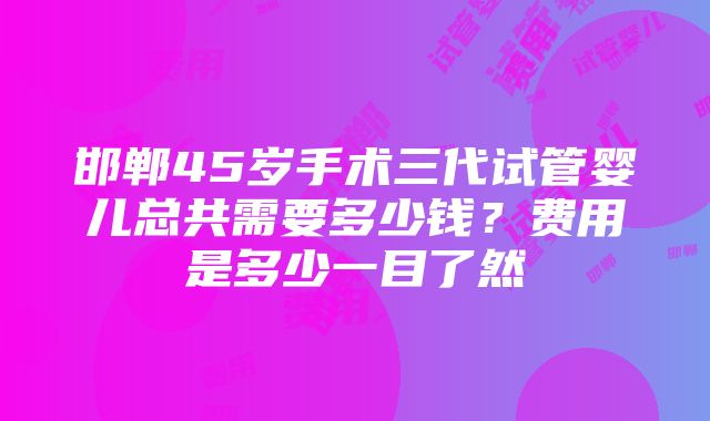 邯郸45岁手术三代试管婴儿总共需要多少钱？费用是多少一目了然