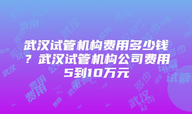 武汉试管机构费用多少钱？武汉试管机构公司费用5到10万元