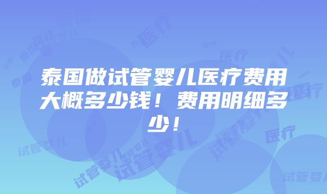 泰国做试管婴儿医疗费用大概多少钱！费用明细多少！