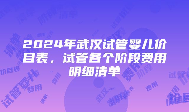 2024年武汉试管婴儿价目表，试管各个阶段费用明细清单