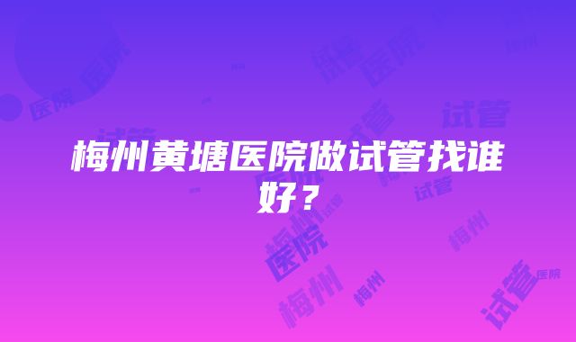 梅州黄塘医院做试管找谁好？