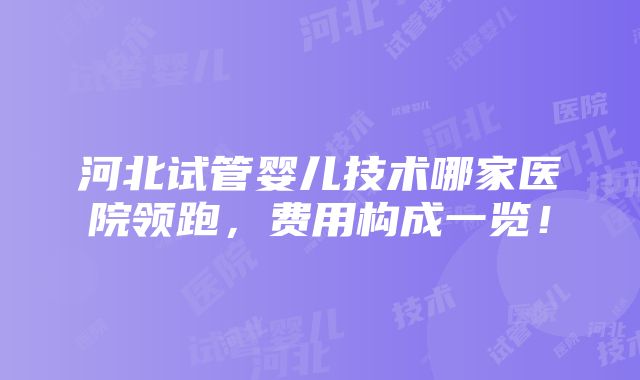 河北试管婴儿技术哪家医院领跑，费用构成一览！