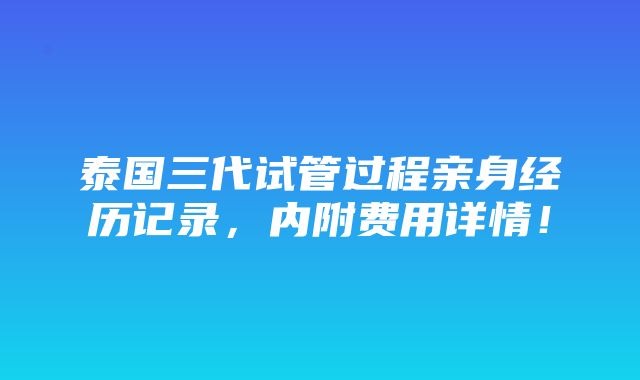 泰国三代试管过程亲身经历记录，内附费用详情！