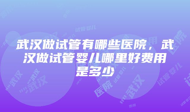 武汉做试管有哪些医院，武汉做试管婴儿哪里好费用是多少