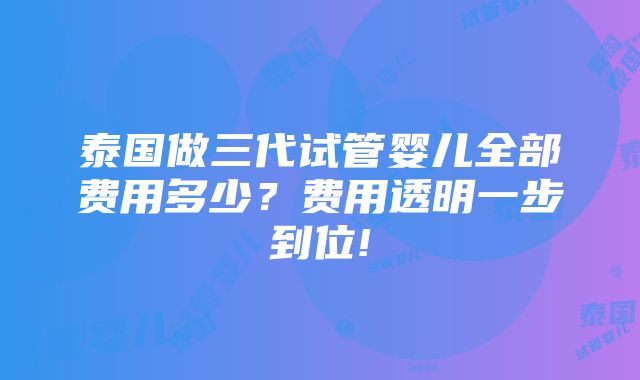 泰国做三代试管婴儿全部费用多少？费用透明一步到位!