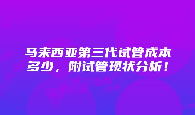 马来西亚第三代试管成本多少，附试管现状分析！