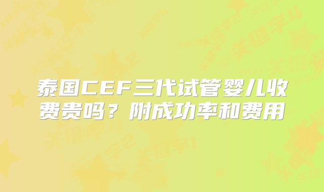 泰国CEF三代试管婴儿收费贵吗？附成功率和费用