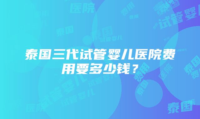 泰国三代试管婴儿医院费用要多少钱？