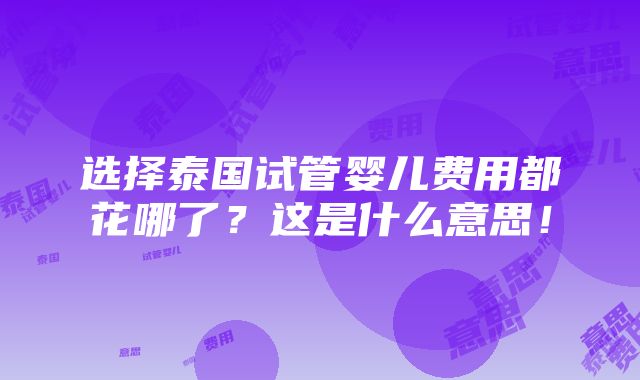 选择泰国试管婴儿费用都花哪了？这是什么意思！