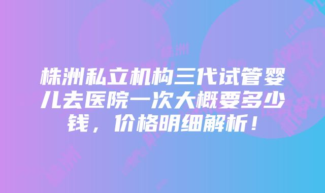 株洲私立机构三代试管婴儿去医院一次大概要多少钱，价格明细解析！