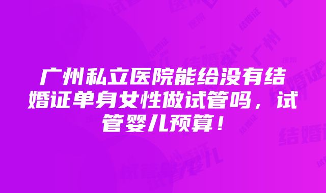 广州私立医院能给没有结婚证单身女性做试管吗，试管婴儿预算！