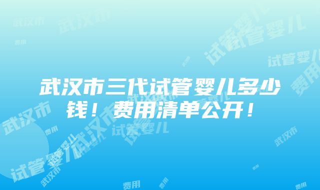 武汉市三代试管婴儿多少钱！费用清单公开！