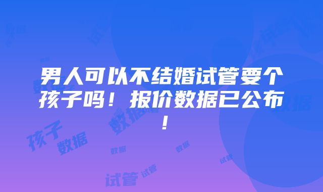 男人可以不结婚试管要个孩子吗！报价数据已公布！