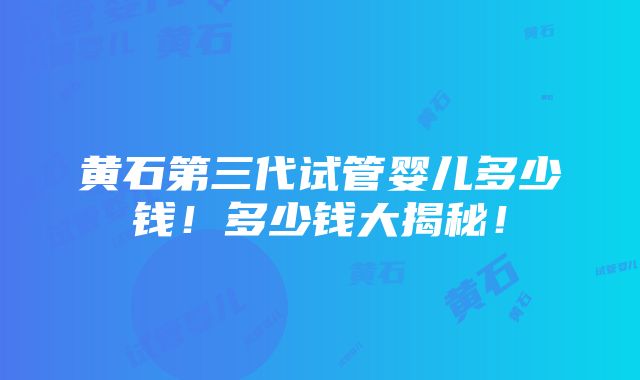 黄石第三代试管婴儿多少钱！多少钱大揭秘！