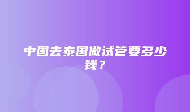 中国去泰国做试管要多少钱？