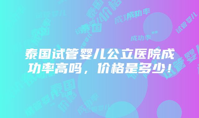 泰国试管婴儿公立医院成功率高吗，价格是多少！