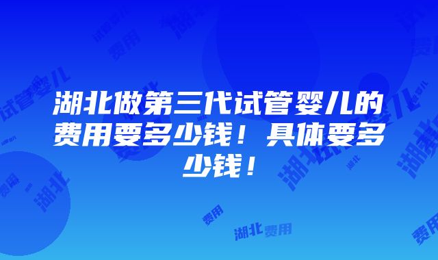 湖北做第三代试管婴儿的费用要多少钱！具体要多少钱！