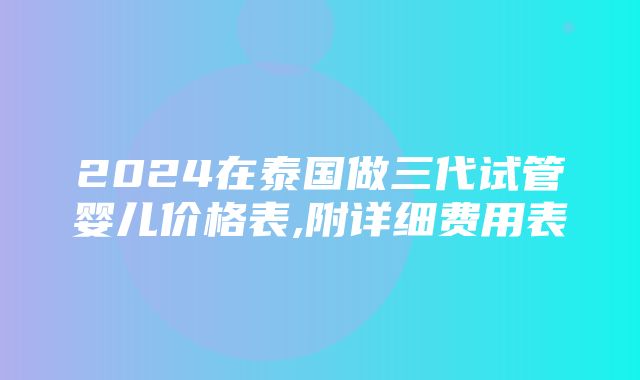 2024在泰国做三代试管婴儿价格表,附详细费用表