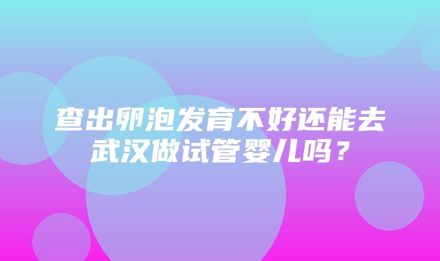 查出卵泡发育不好还能去武汉做试管婴儿吗？