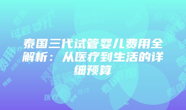 泰国三代试管婴儿费用全解析：从医疗到生活的详细预算