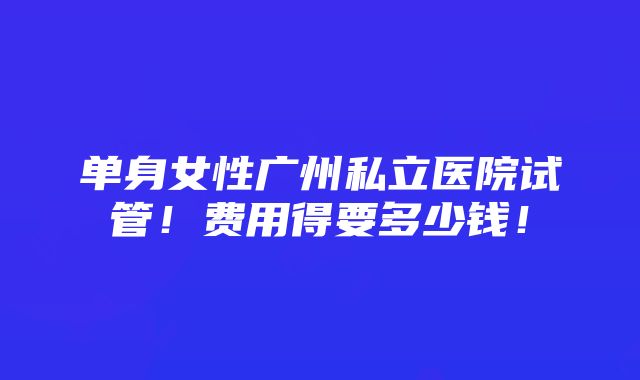 单身女性广州私立医院试管！费用得要多少钱！