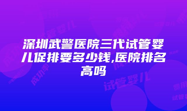 深圳武警医院三代试管婴儿促排要多少钱,医院排名高吗