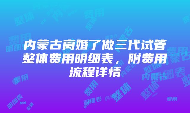 内蒙古离婚了做三代试管整体费用明细表，附费用流程详情