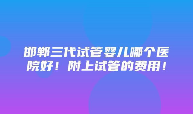 邯郸三代试管婴儿哪个医院好！附上试管的费用！