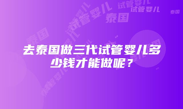 去泰国做三代试管婴儿多少钱才能做呢？