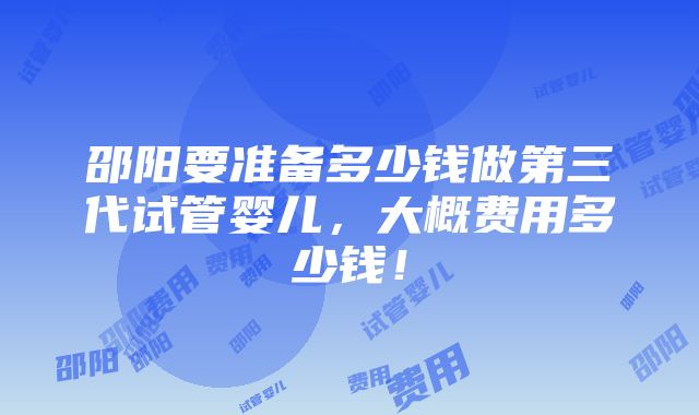 邵阳要准备多少钱做第三代试管婴儿，大概费用多少钱！