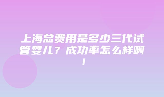 上海总费用是多少三代试管婴儿？成功率怎么样啊！