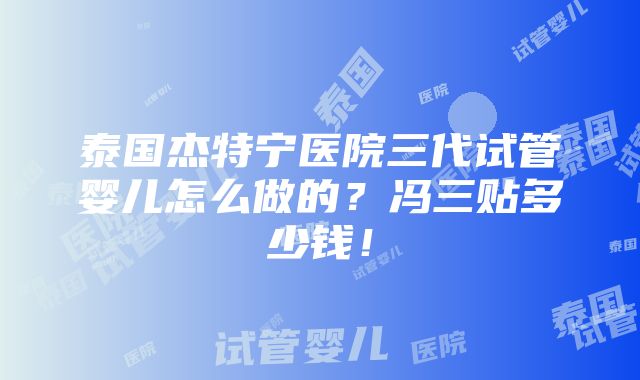 泰国杰特宁医院三代试管婴儿怎么做的？冯三贴多少钱！