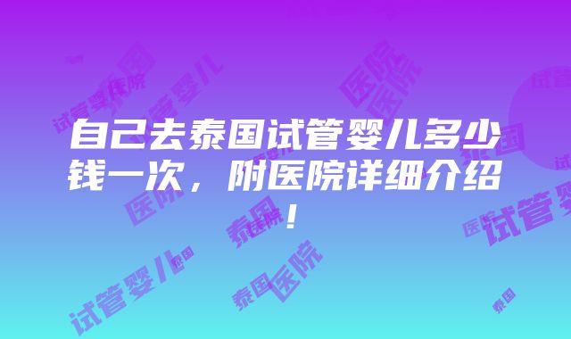 自己去泰国试管婴儿多少钱一次，附医院详细介绍！