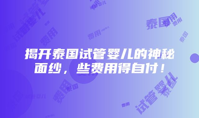 揭开泰国试管婴儿的神秘面纱，些费用得自付！