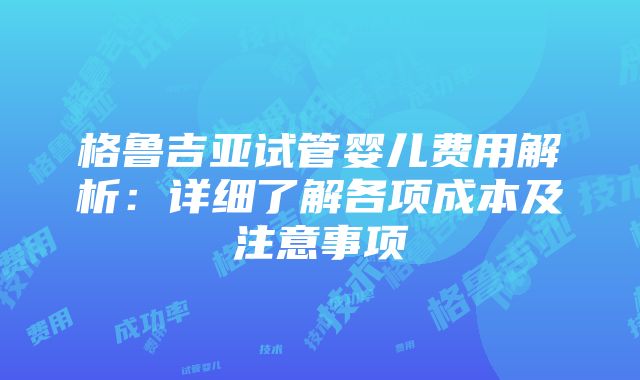 格鲁吉亚试管婴儿费用解析：详细了解各项成本及注意事项