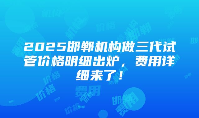 2025邯郸机构做三代试管价格明细出炉，费用详细来了！