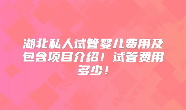 湖北私人试管婴儿费用及包含项目介绍！试管费用多少！