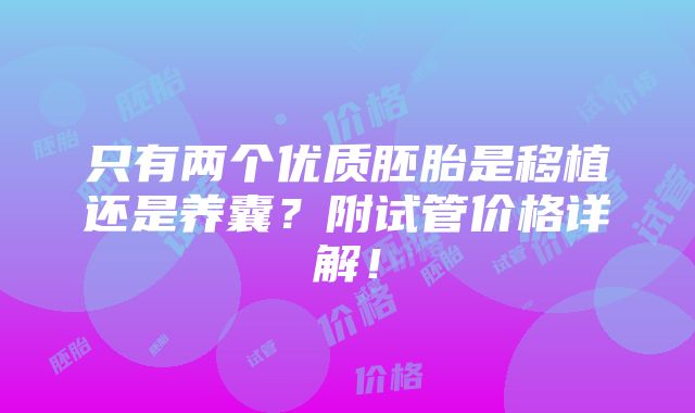 只有两个优质胚胎是移植还是养囊？附试管价格详解！