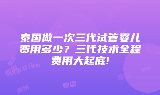 泰国做一次三代试管婴儿费用多少？三代技术全程费用大起底!