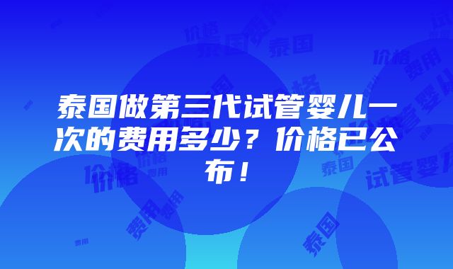 泰国做第三代试管婴儿一次的费用多少？价格已公布！