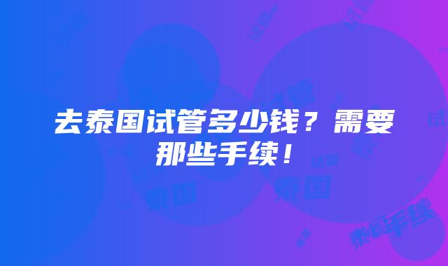 去泰国试管多少钱？需要那些手续！