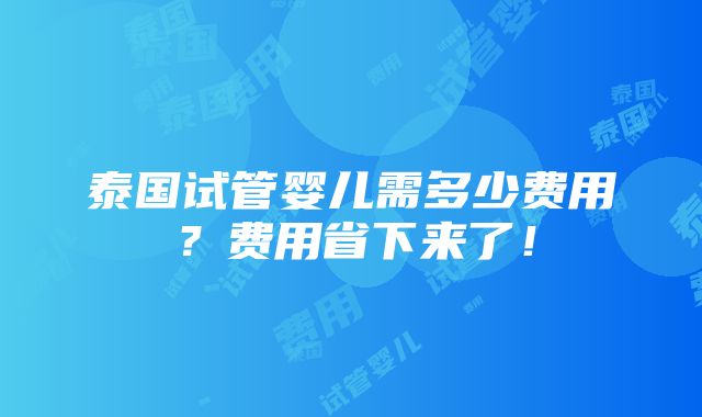 泰国试管婴儿需多少费用？费用省下来了！