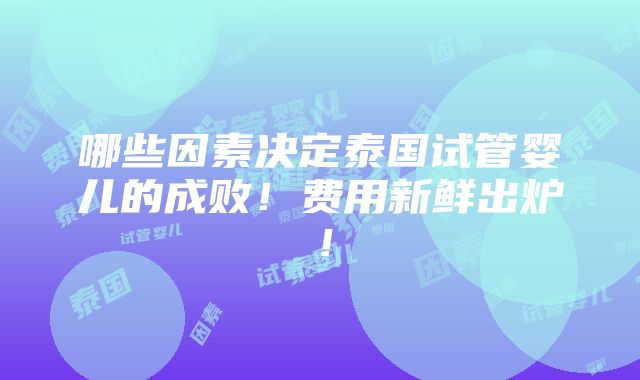 哪些因素决定泰国试管婴儿的成败！费用新鲜出炉！