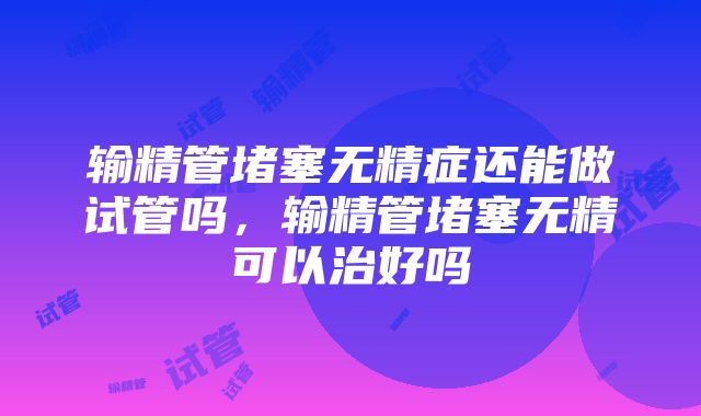 输精管堵塞无精症还能做试管吗，输精管堵塞无精可以治好吗