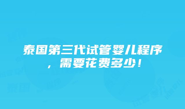 泰国第三代试管婴儿程序，需要花费多少！