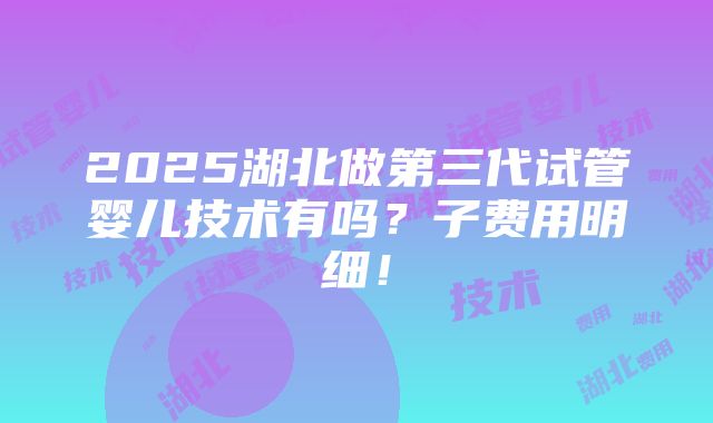 2025湖北做第三代试管婴儿技术有吗？子费用明细！