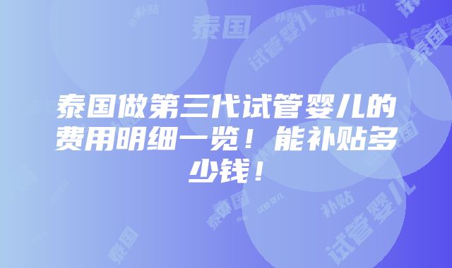 泰国做第三代试管婴儿的费用明细一览！能补贴多少钱！