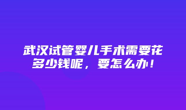 武汉试管婴儿手术需要花多少钱呢，要怎么办！