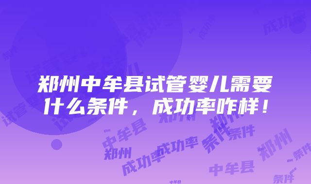 郑州中牟县试管婴儿需要什么条件，成功率咋样！